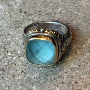 Konstantino Silver Ring w/ Silver & Gold Bezel & Aqua Colored Stone